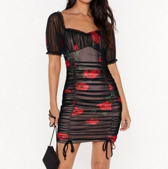 Nasty Gal Dresses & Skirts - 🆕NASTY GAL ROSE AND CONS FLORAL MESH DRESS